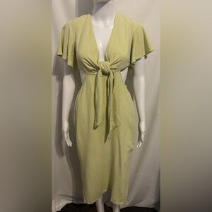 Lulus Sz S Tie Front Cutout Yellow Midi Summer Dress Pinup Retro Boho Festival